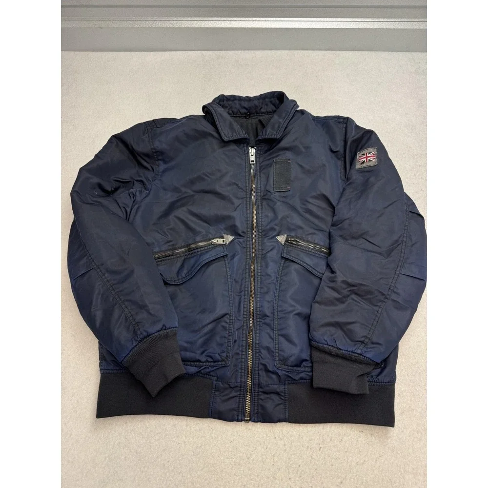 Superdry Jacket Mens 2XL Blue Nylon Bomber Union Jack Zip Pockets M50072NP